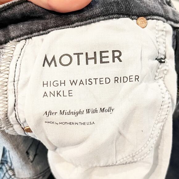 Mother High Waisted Rider Ankle Distressed Jeans After Midnight With Molly Black - Picture 2 of 13